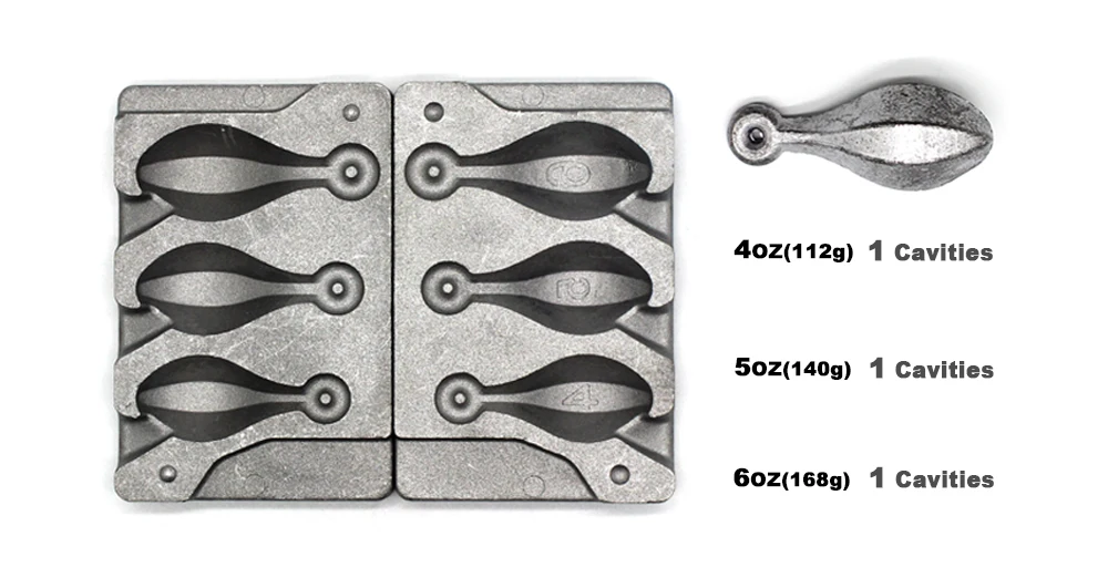 Dimatteo DIY Fishing Snapper Sinker Mould DMTSNSM/Medium Combo Snapper Sinker 112g 140g 168g 3 Cavities