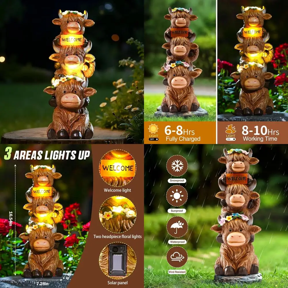 

Solar Highland Cow Garden Statue with Flower Decoration - Perfect Birthday Gift for Women and Moms