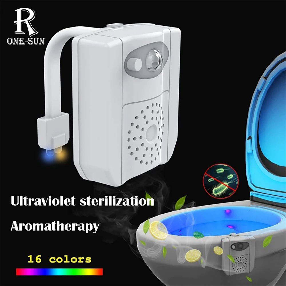 

16-Colors Nightlights LED Motion Sensor Toilet Light Ultraviolet sterilization Lamp with Incense Deodorization Function Gifts