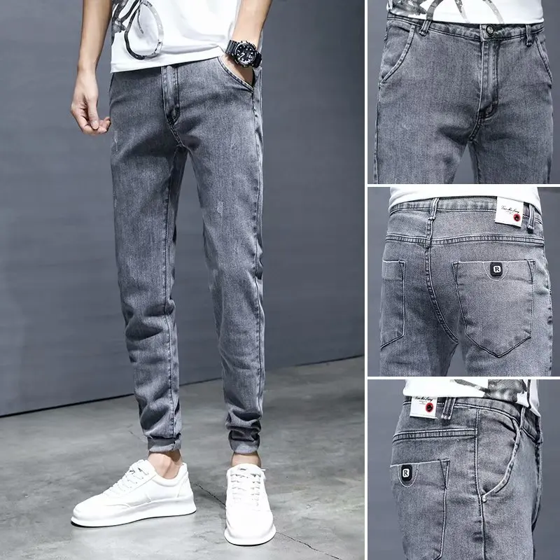 

Jeans Men's Summer Thin Fashion Brand Slim Small Feet Korean Version Trendy Spring and Autumn Youth Casual Nine-point Pants Men