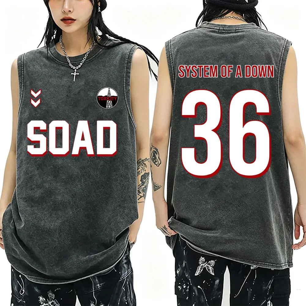 System of A Down Toxicity Vintage Washed Tank Tops Men's Rock Oversized Sleeveless Vest T Shirts Male Retro Football Streetwear