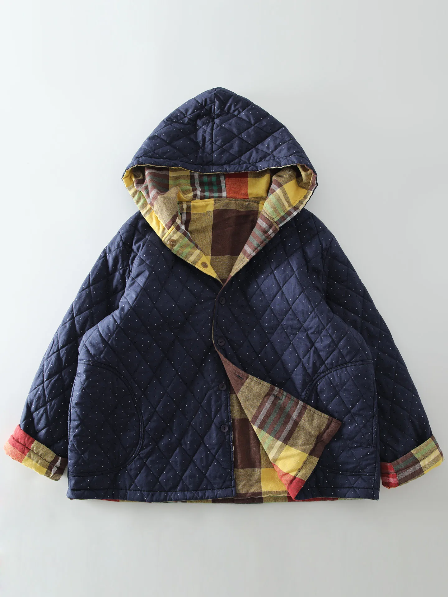 

Двусторонняя хлопковая куртка свободного кроя для женщин с капюшоном, в стиле ретро, с принтом в горошек, универсальная, повседневная, для поездок на работу