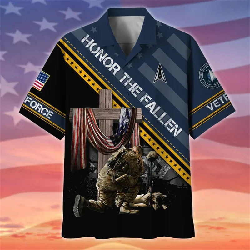 New Summer 3D Printing United States Soldiers Armys Veterans Shirts For Men Fashion Cool Short Shirts Y2k Hawaiian Clothing Tops