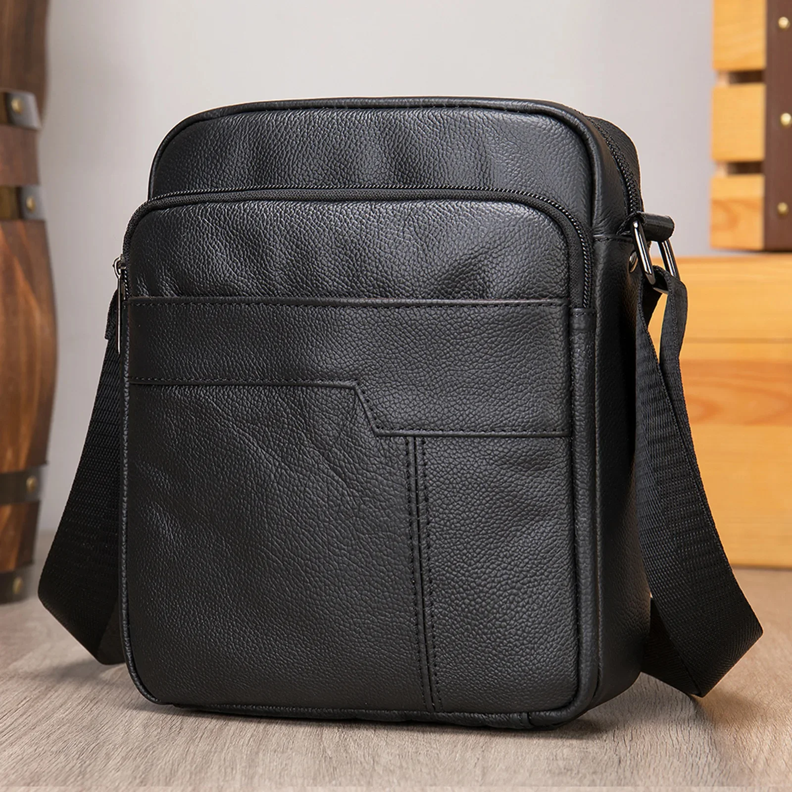 Small Men's Bag Real Cowskin Shoulder s Genuine Leather Black Crossbody s for Men Flap Man Messenger Male