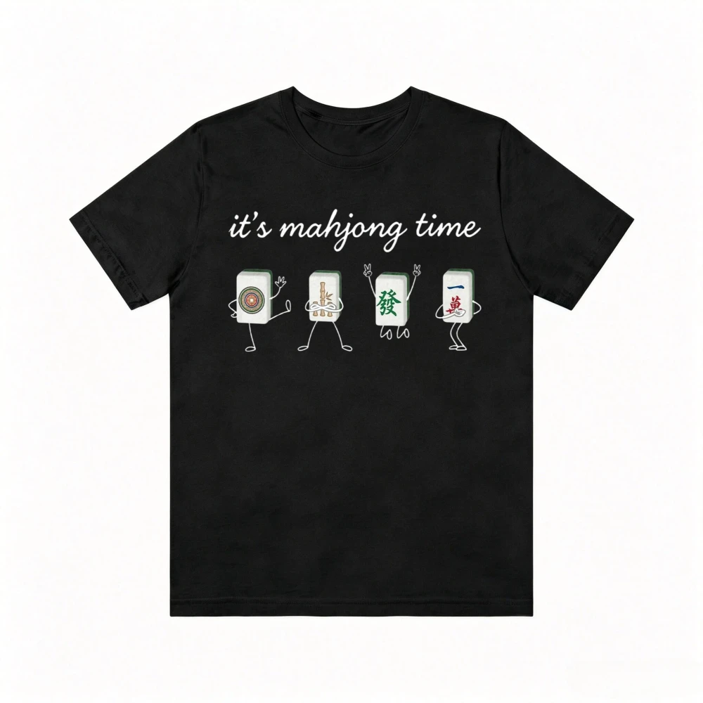 It's Mahjong Time Funny Cartoon Mahjong Game T-shirt Short Sleeve O-neck Casual Fashion Summer Man Women Tshirt Y2k Soft Tees