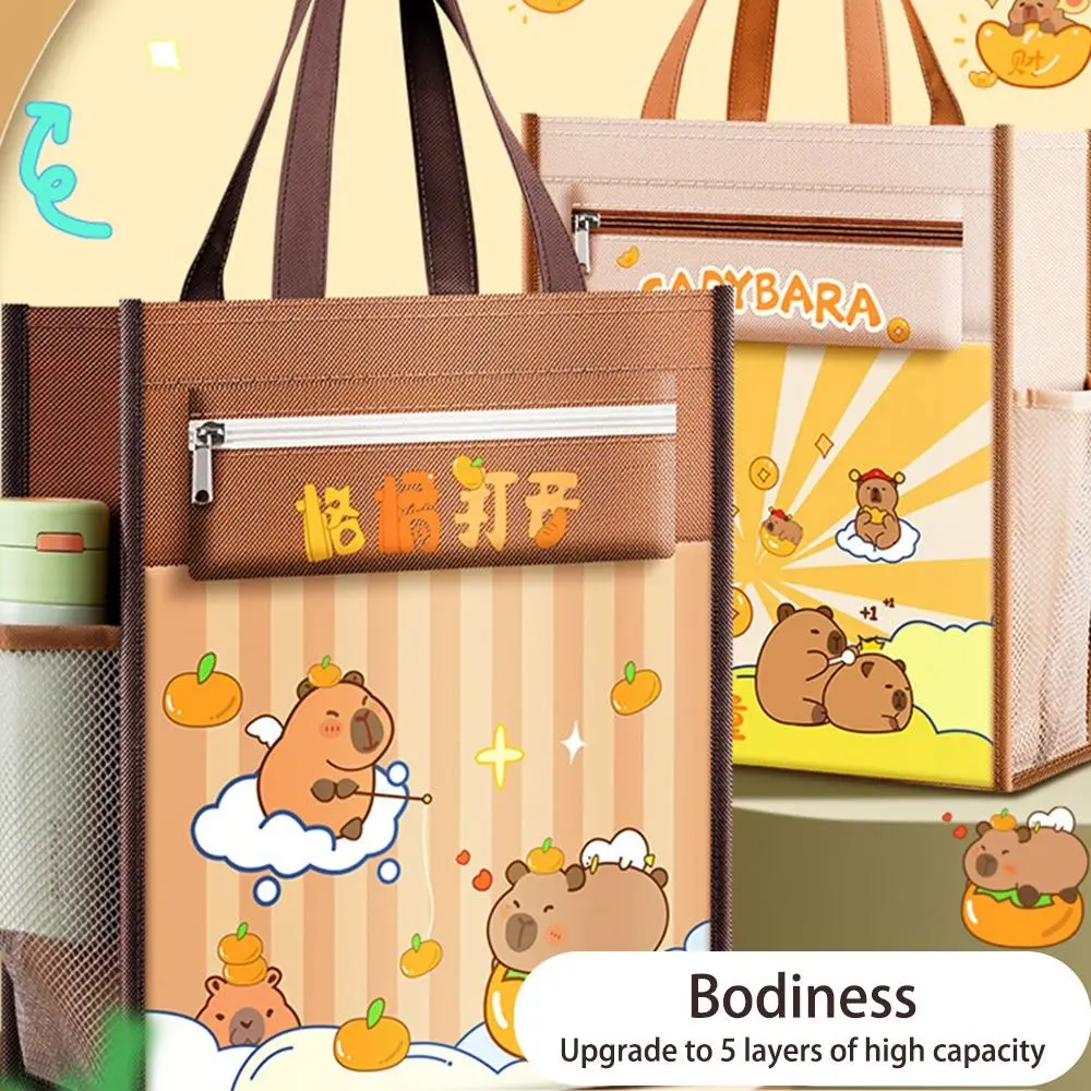 Cartoon Large-capacity Tote School Bag Five-layer Capybara Tutorial Bag Canvas Art Storage Bag Learning supplies
