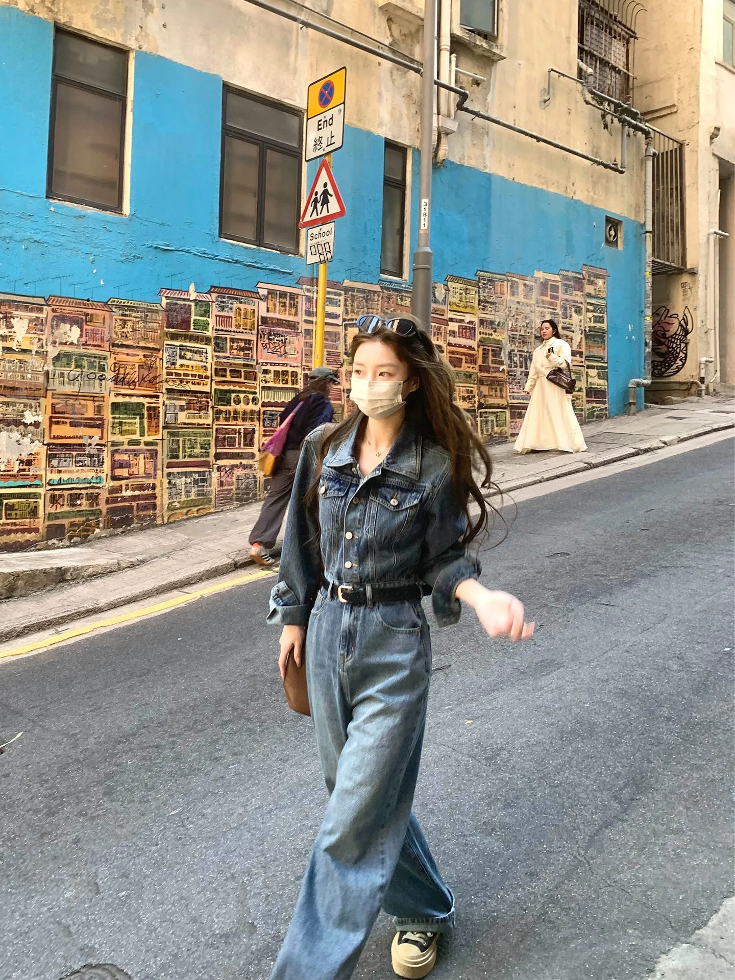 

XXIIUU Denim Wanderer 2026 Spring Summer Vintage Denim Jumpsuit Women's Versatile Loose Long Pants High Waist Straight Leg