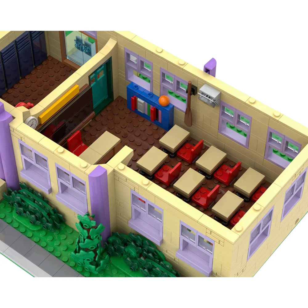 Gobricks MOC Modular Springfield Elementary School Bricks Model Famous Anime Architecture School Building Blocks Toy Gift