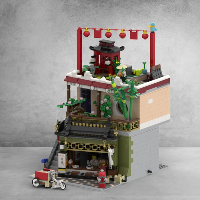

1954 шт. MOC азиатский вид на улицу модульное здание обновленный магазин лапши DIY кирпичи модель городской пейзаж набор игрушки на день рождения подарок