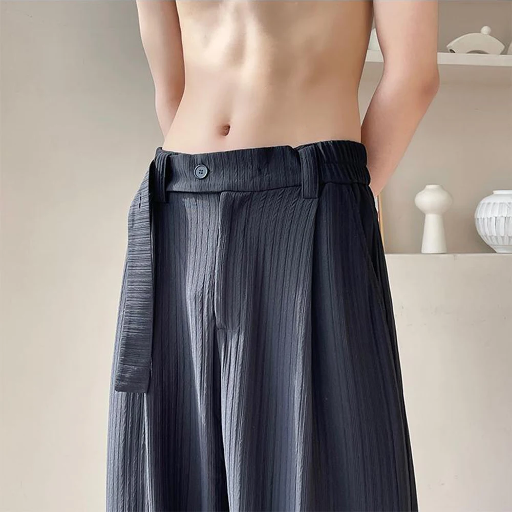 Mens Casual Pants Ice Silk Texture Straight Pants Light Breathable Simple Solid Color Soft Campus Trousers Men'S Clothing 2024