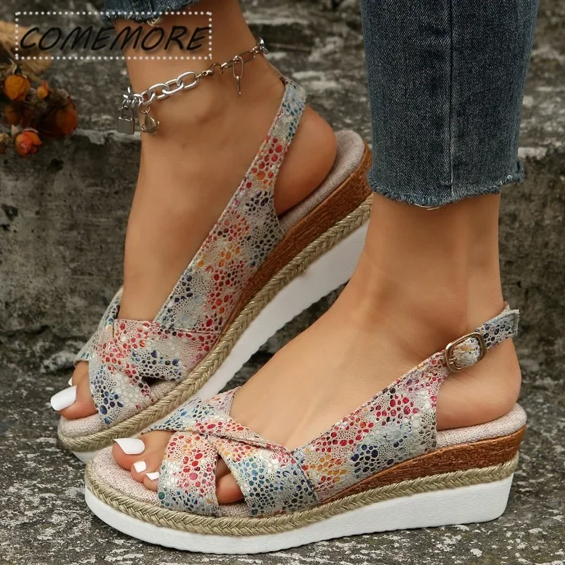 

Сандалии для женщин, модные удобные легкие сандалии на танкетке с пряжкой и открытым носком, летние износостойкие женские офисные свадебные сандалии