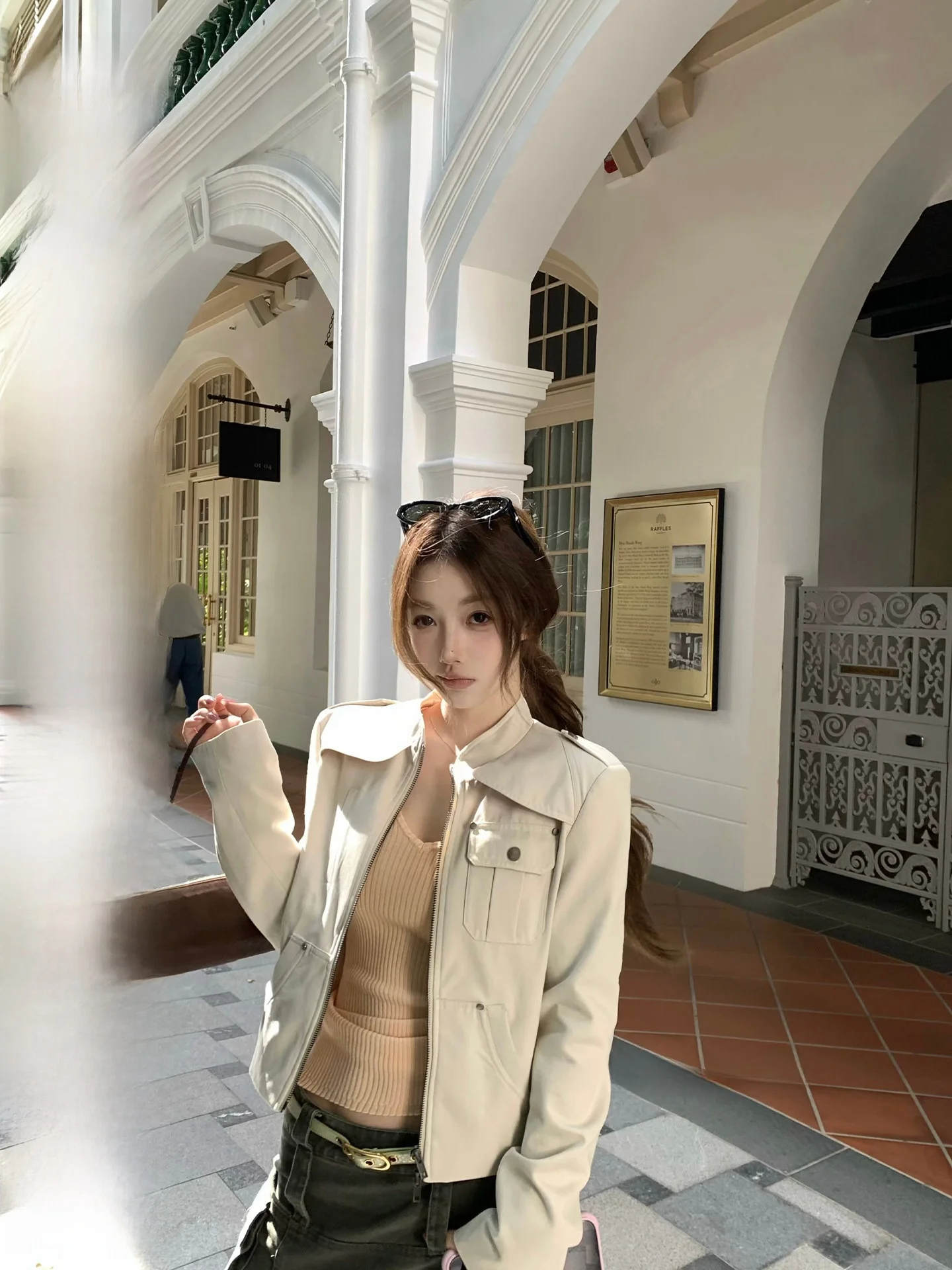 Slimming Faux Leather Jaet Stand Collar Workwear Sle Early Spring Faion Design Zipper Decoration Stand Fit Ladies Coat