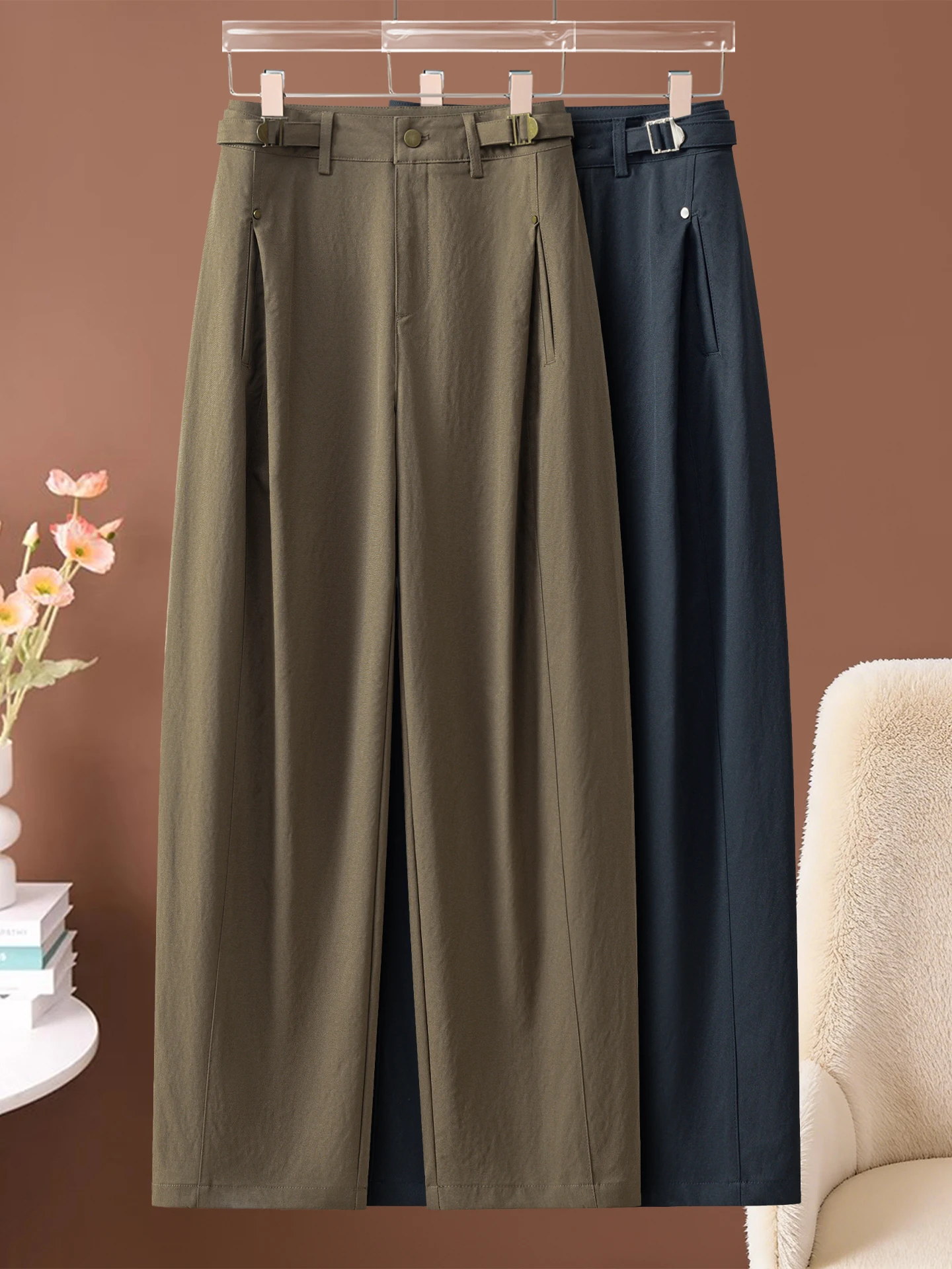 

High Waist Wide Leg Workwear Pants Women's Loose Casual Trousers Spring Autumn New Style Cotton Comfortable Brea...