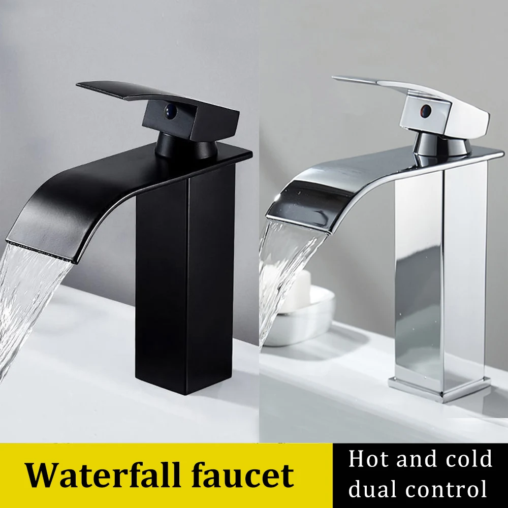 

Waterfall Faucet Stainless Steel Black Hot And Cold Bathroom Wash Basin High And Low Wash Basin Toilet Home