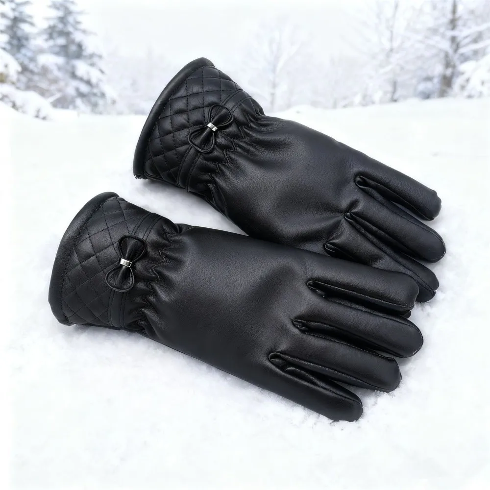 زوج من قفازات الشتاء النسائية المبطنة بالصوف، قفازات قيادة سميكة مقاومة للرياح، قفازات متوافقة مع شاشة الشتاء