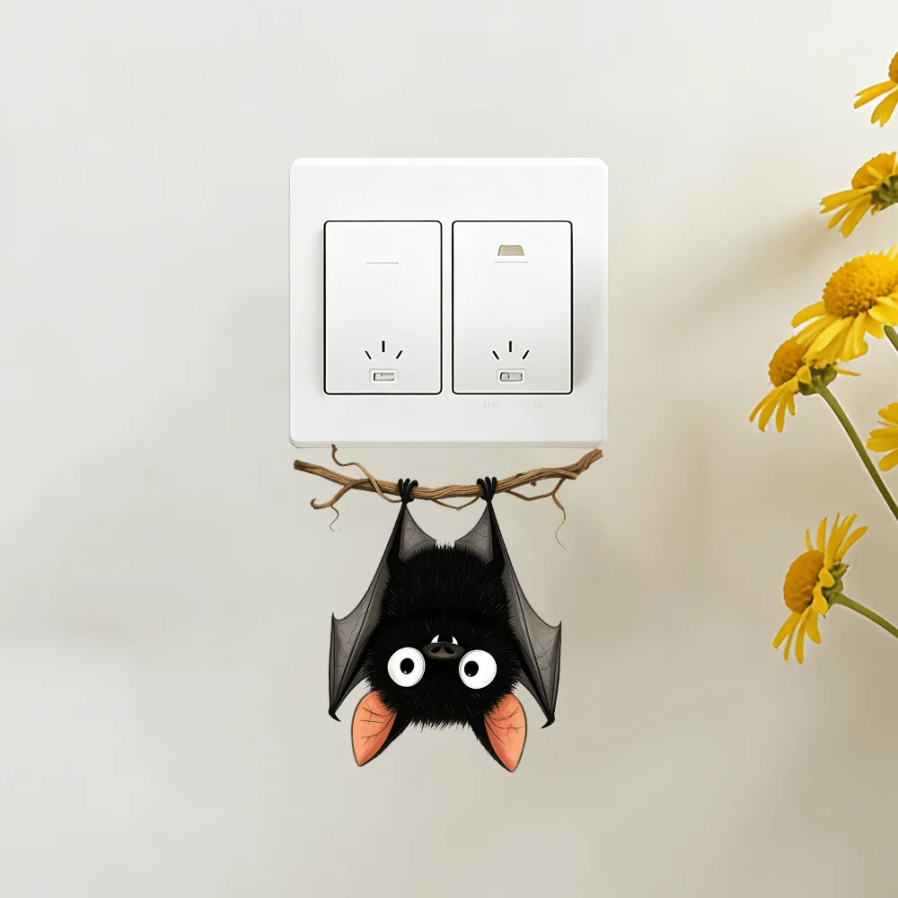 Bat Hanging on Vine Light Switch Sticker Cute Creative Wall Decal Bedroom Living Room Kitchen Bathroom Cafe Home Decor Holiday