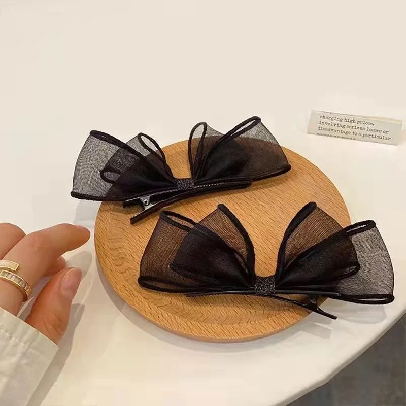 2PCS High-end, Duckbill Clip, Side Clip, Headdress, ins, Black Mesh, Bow, Hair Clip, Female image 4