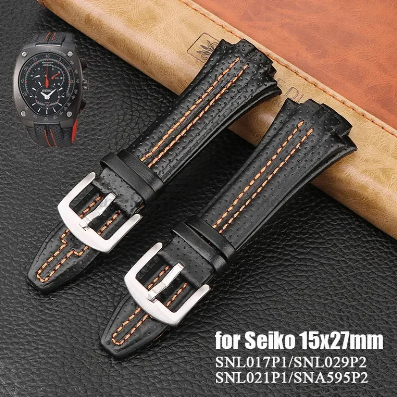 Genuine Leather Watch Straps for Seiko sportura SNL029P2 SNL021P1 SNA595P2 SNL017P1 Watchband 15X27MM Waterproof Sport Bracelet