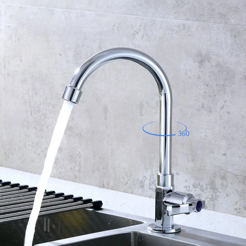 Tête de robinet de cuisine à rotation de 360 degrés, bec verseur d'eau froide monotrou, pulvérisateur à flux couleur argent, robinet d'évier, accessoires pour la maison C1