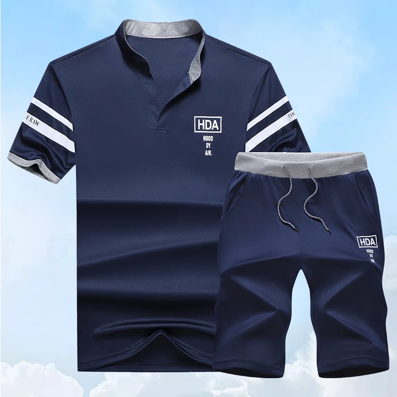 Tracksuit Men New 2026 Summer Two Piece Set Men T Shirt Cropped Top+Shorts Suit Mens Sportwear Shorts Sets Outwear Sweat Suit