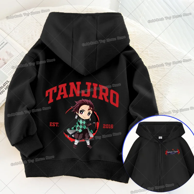 Demon Slayer Kinder-Reißverschluss-Hoodies, Jungen- und Mädchen-Herbst-Sweatshirt mit Reißverschluss, Cartoon-Design, dünner Mantel für Teenager, Kinder-Oberbekleidung, Sportbekleidung. – Detail 4