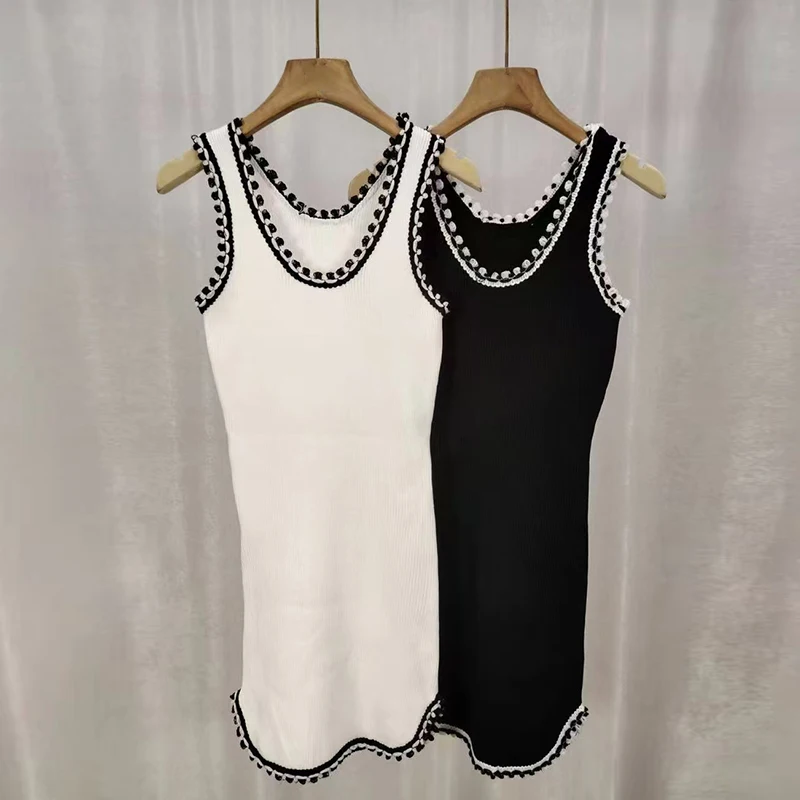 Elegante off-shoulder U-hals contrasterende kanten stiksels mini-jurken dames zomer elegante schede sexy dagelijkse jurk