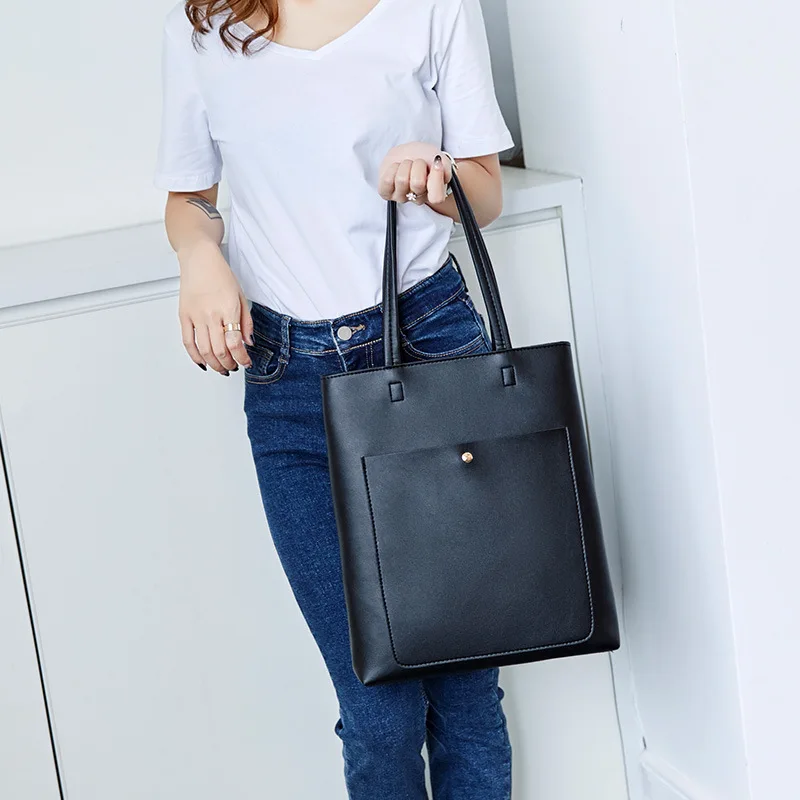 Fashion Women Shoulder Bags Simple Leather Handheld Tote Bags Casual Big-capacity Commuter Handbags Versatile Students Schoolbag