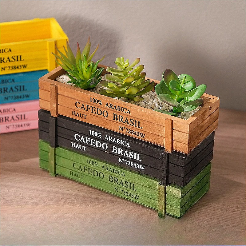 Vintage Wooden Succulent Planter Box, Rectangular Multi-Cell Plant Holder for Succulents, Cacti, Rustic Home & Balcony Decor