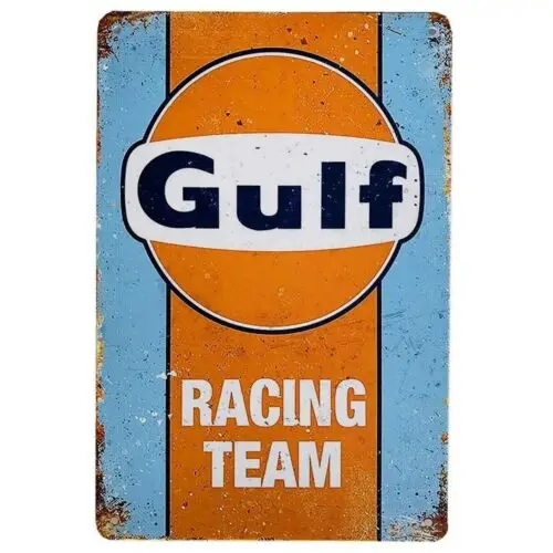 Gulf Racing Team Blechschild Vintage Garage Man Cave Wanddekoration – Aluminium