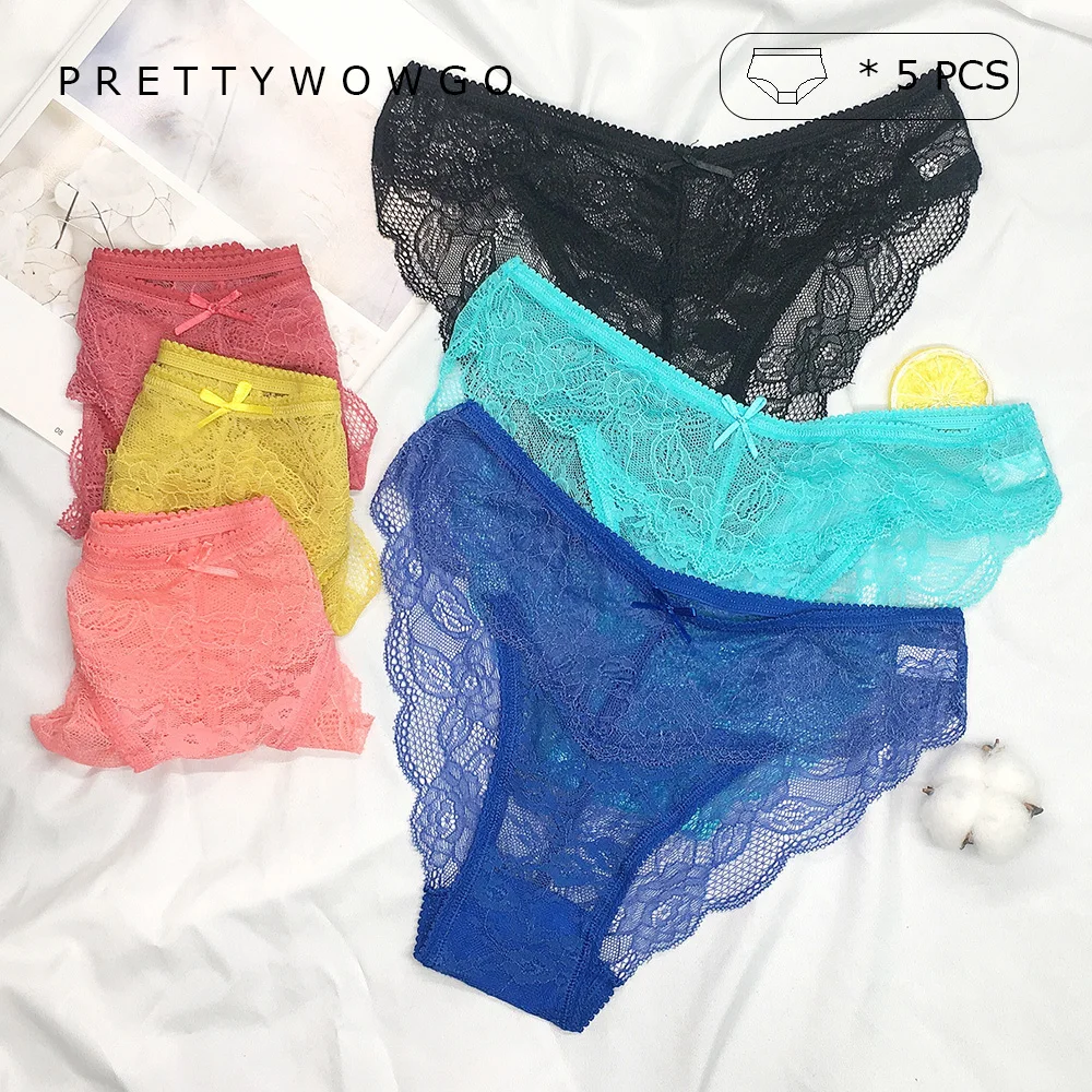 

5 Pcs Low Rise Sexy Lace Transparent Women Panties Underwear