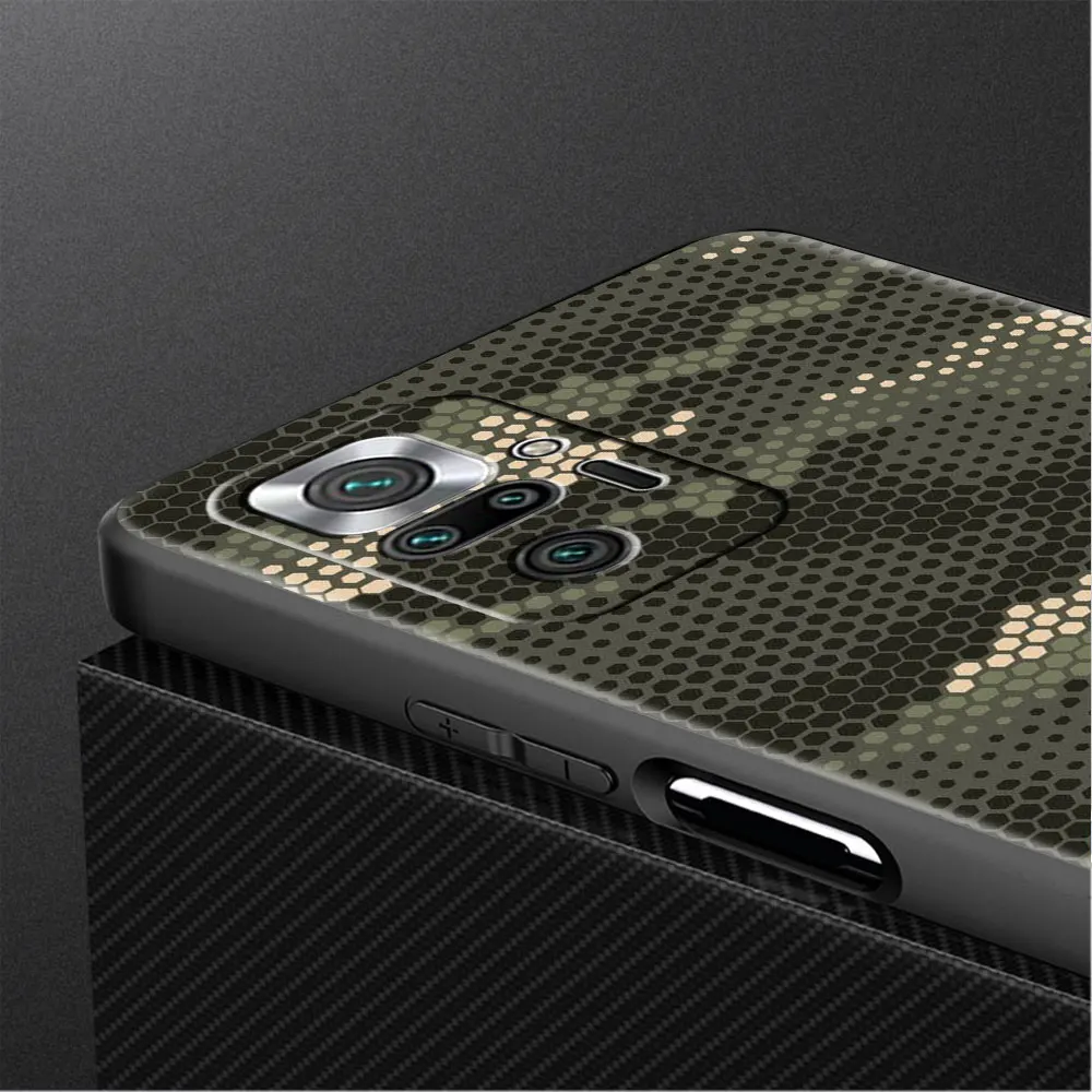 Soft Case For Xiaomi Redmi Note 9S 10 11 Pro 9 K40 8 9C Silicone Funda 9A 7 8T 10C Black Phone Cover Army Green Camouflage