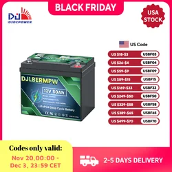 DJLBERMPW 12V 50Ah LiFePO4 Battery Lithium Iron Phosphate Batteries in 50A BMS for Marine Trolling Motor RV Solar Golf Carts