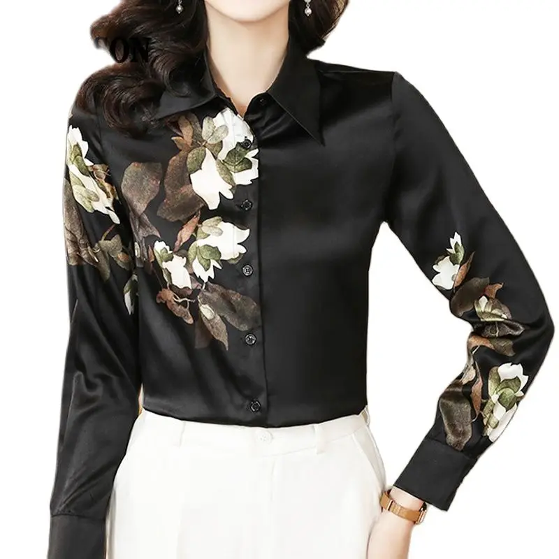 FANIECES Black Satin Women Shirt Long Sleeve Spring Autumn Slim Blouse Office Ladies Tops Blusas Para Mujer shirts and blouses