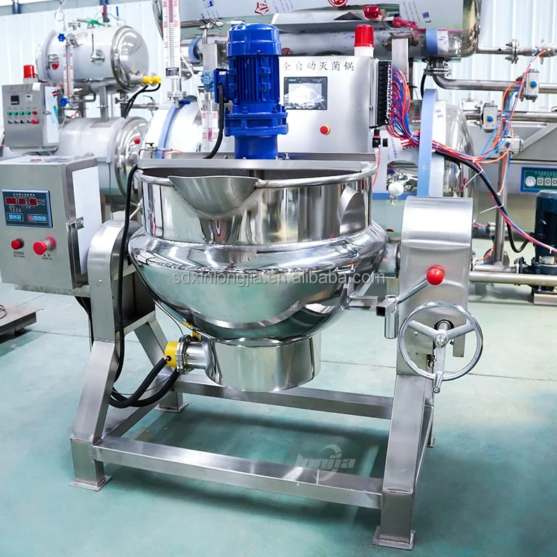 Automatic Wok Machine Electric Cooking Mixing Jacketed Kettle With Mixer for Tomato Sauce Jam Processing Blancher Shrimp Cooker