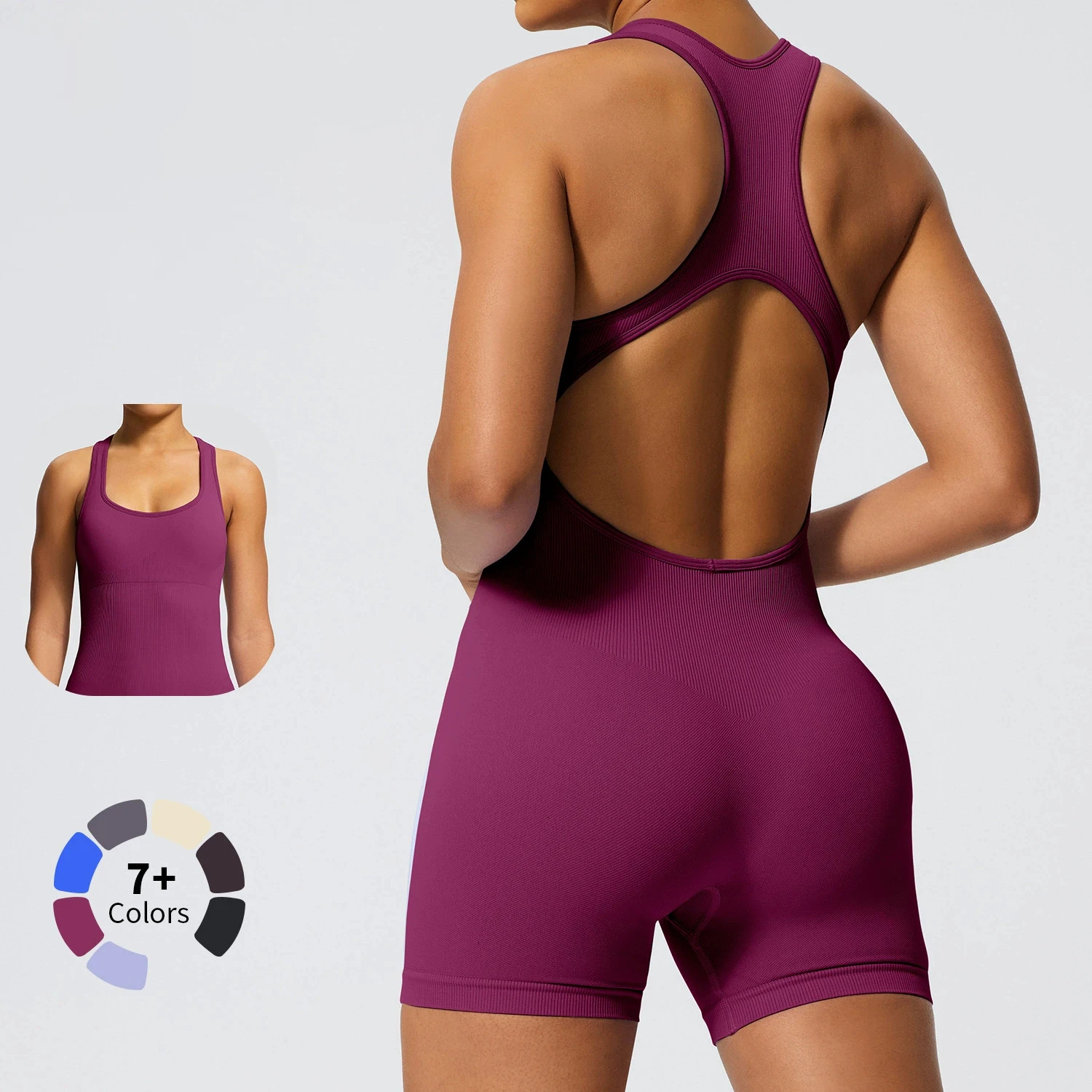 

Вязаный цельный комбинезон для йоги с ребристым дизайном для облегающего кроя и бесшовным боди для йоги с высокой талией для женщин