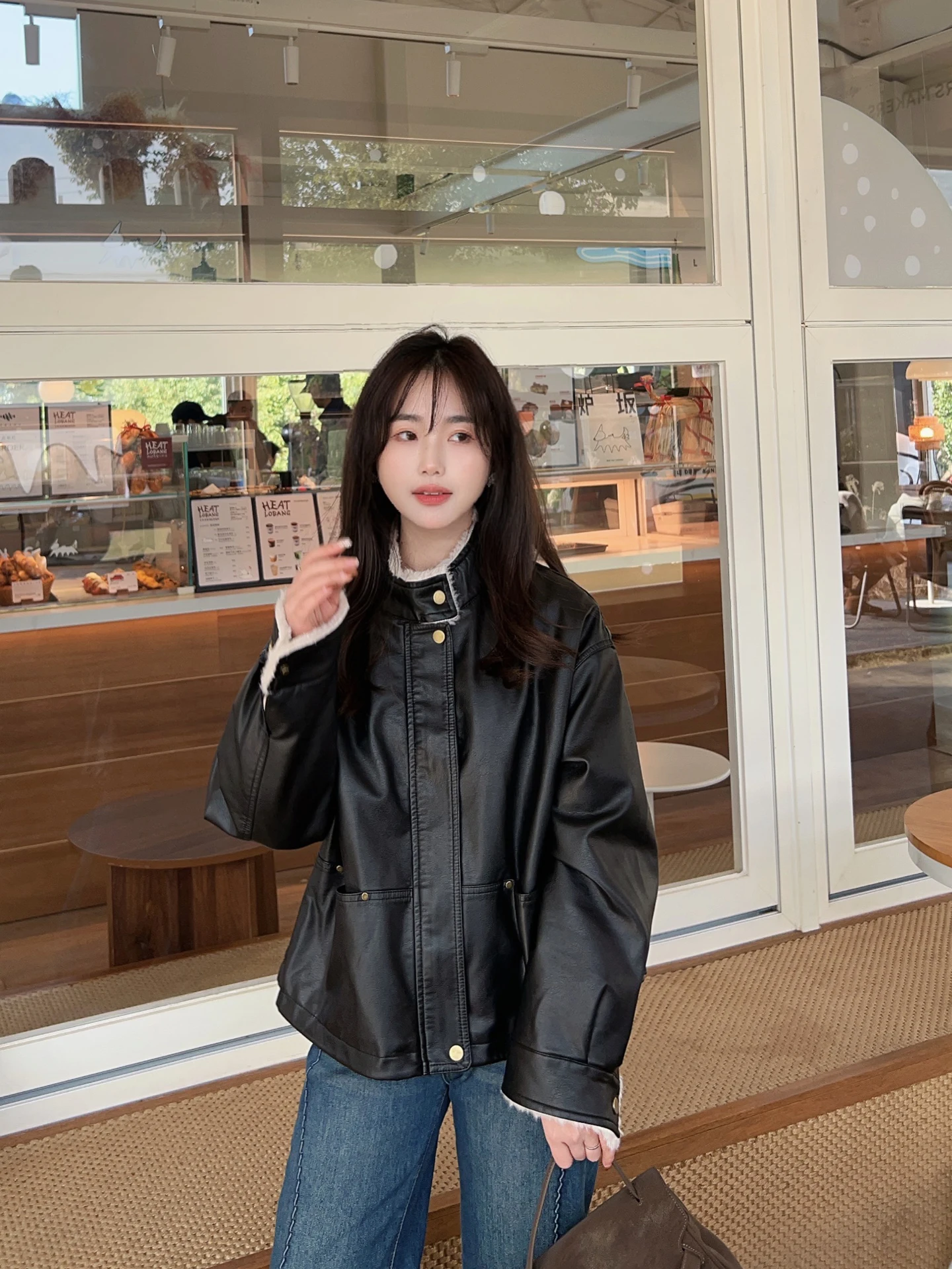 

Thiened Fce Lined Winter Jaet Loose Fit Vintage Sle Fur Coat Casual Outerwear for Young Women Zipper Closure Long Sl...