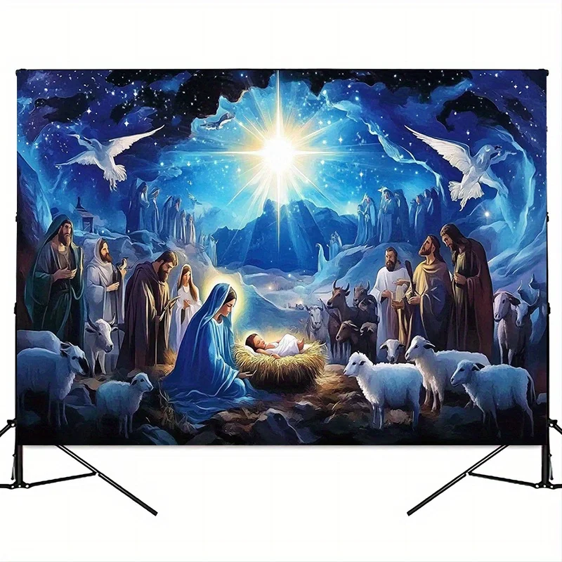 قطعة واحدة من لافتة خلفية حفلة مشهد ميلاد عيد الميلاد - بوليستر، ديكور مثالي للمنزل والغرفة، الزفاف، عيد الميلاد