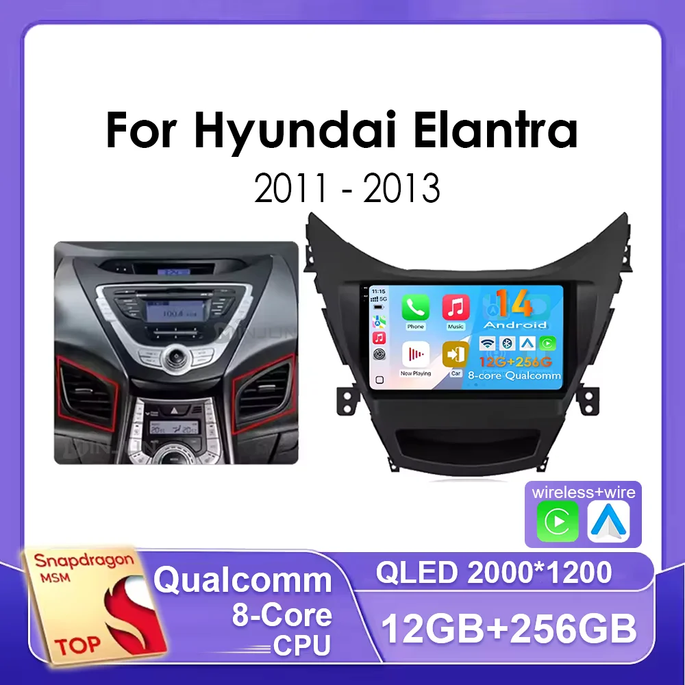 

9 Inch Android 14 For Hyundai Elantra 2011 2012 2013 Car GPS Navigation Multimedia Player Radio Head Unit DSP Wireless Carplay