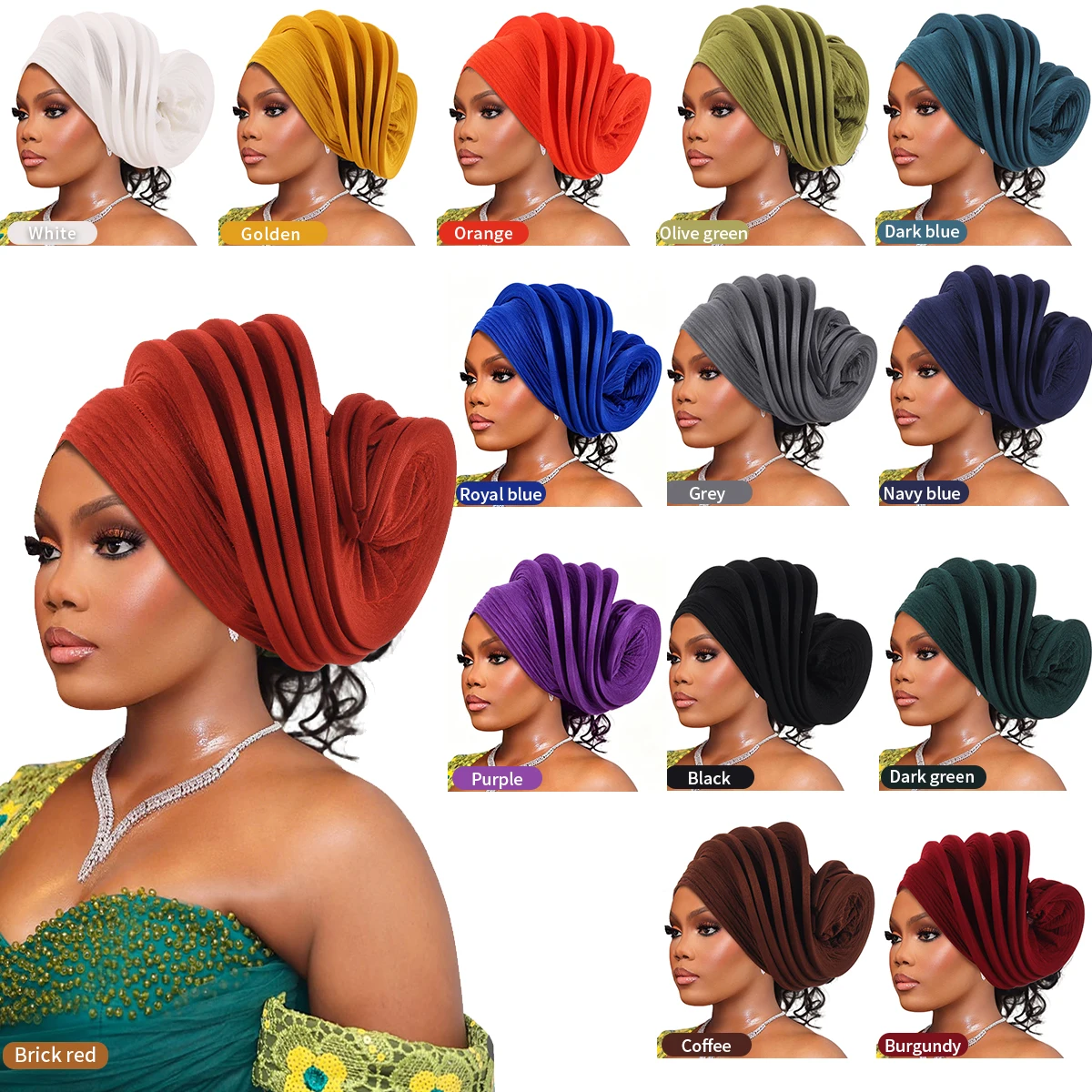 Turbantes Africanos Pre-Hechos, Auto Gele, Espirales, para Mujer, Pañuelos para la Cabeza, Accesorios para la Cabeza para Bodas Nigerianas