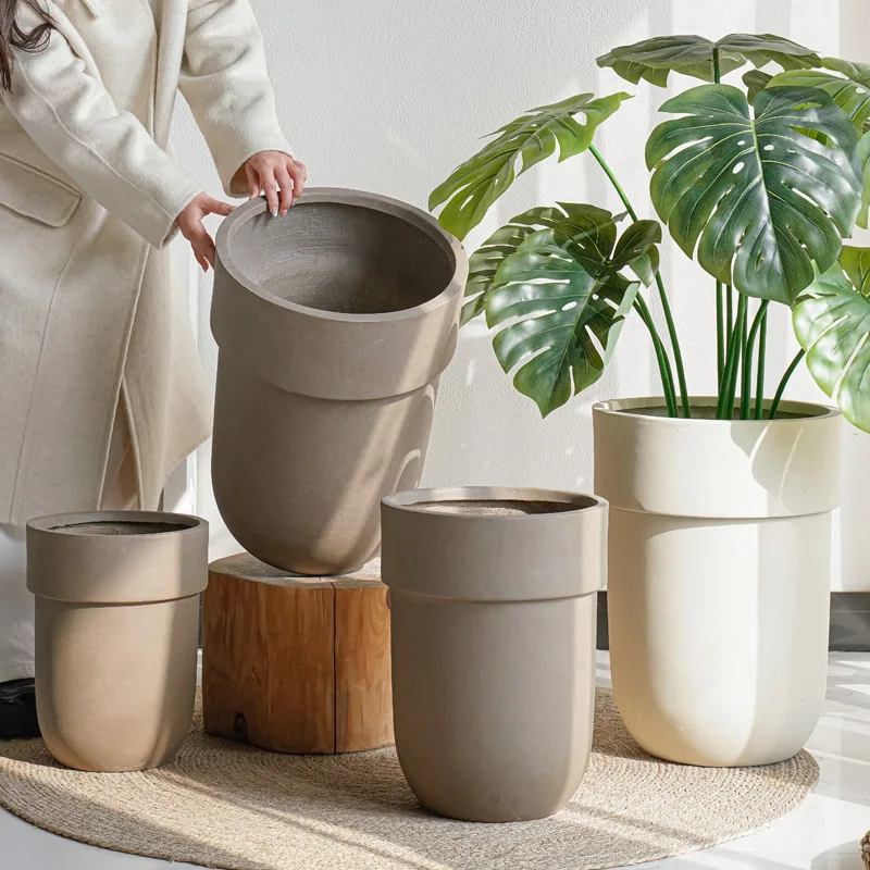 

Nordic minimalist cream magnesium mud flower pot home soft decoration living room balcony wabi sandy wind floor imitation cement