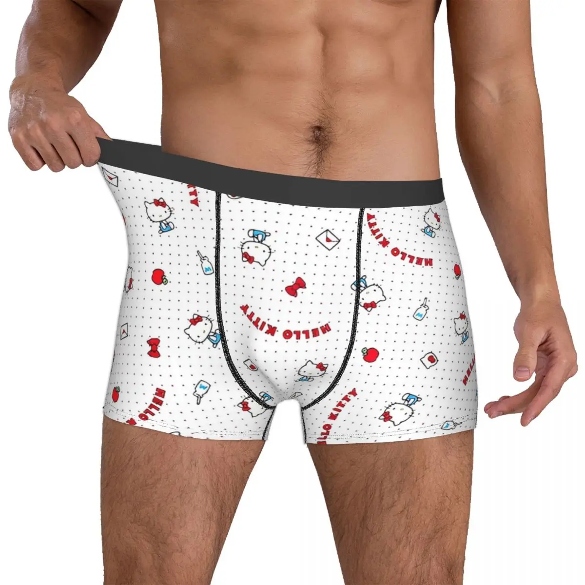 Man's Hello Kitty Love Milk Boxers Shorts Comfortable Underwear Printed Humorous Breathable Panites