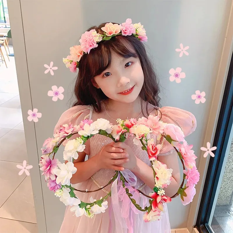 

Princess Girl Children Kids Artificial Flower Hair Hoops Bridal Wedding Floral Wreath Headdress Headband Hair Accessory