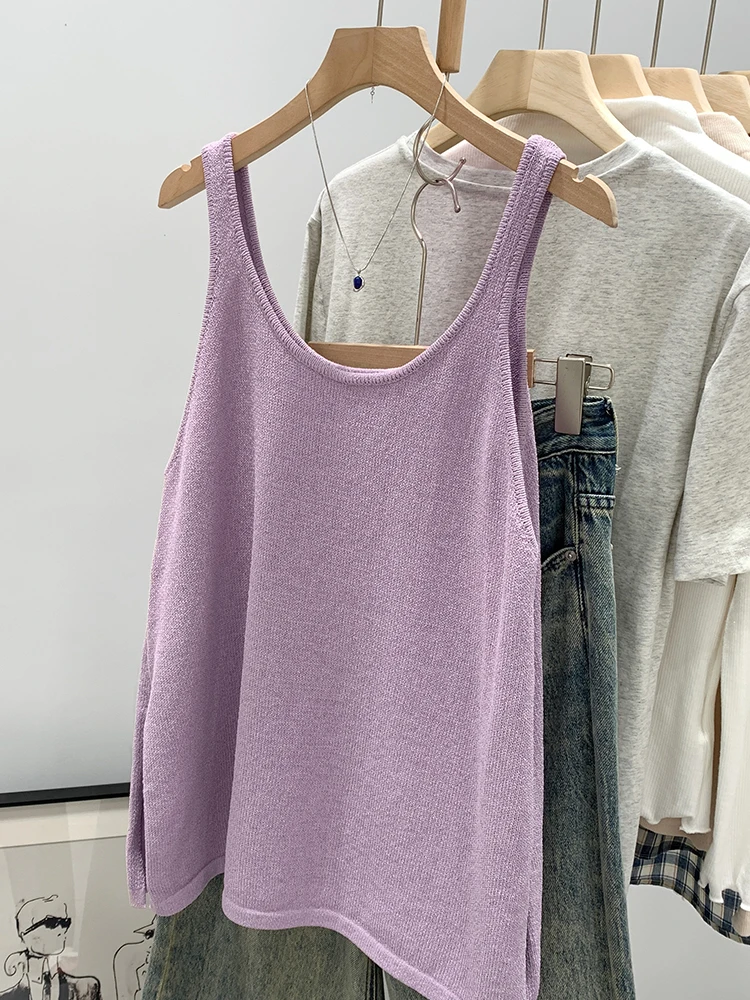 American Style Spicy Girl Hong Kong Retro Knitted Loose Slit Vest Women Summer 2026 New High-End Outerwear Top