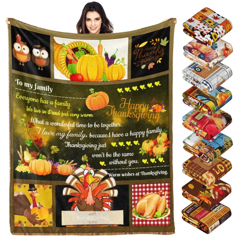 

Thanksgiving Gifts for Children Adults Family Fall Pumpkin Turkey Decorative Flannel Blanket