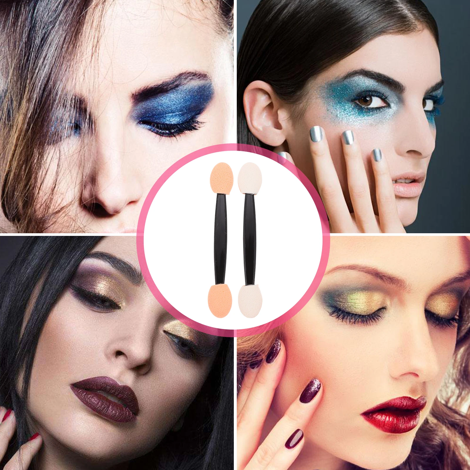 Aplicadores de maquiagem para os olhos de dupla face, 100 peças, cabeças seguras, ferramentas de toque confortável, pincel de sombra, lado duplo