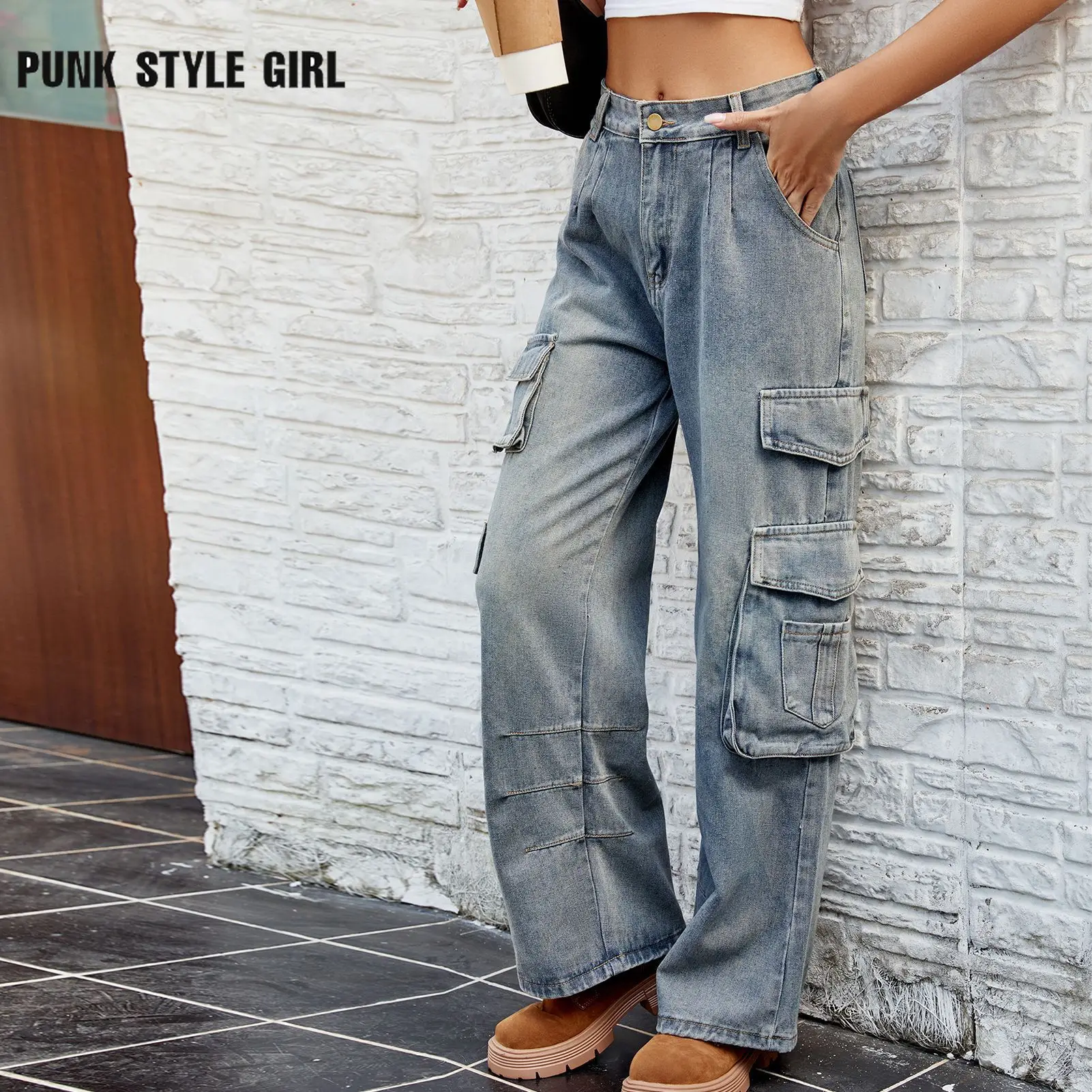 Summer Multi-Pocket Washed Jeans Cargo Pants Y2k Retro Streetwear Fashion High Waist Jeans Couple Harajuku Casual Wide Leg Pants