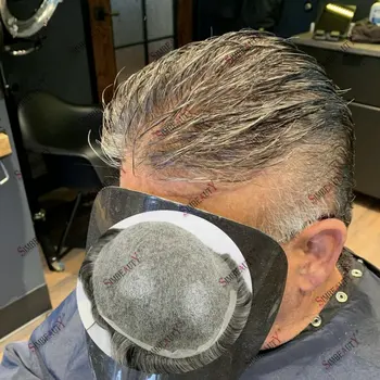 Natural Hairline Grey Black 90%Density Men Toupee Human Hair Super thin skin 0.02mm silicone Blonde Men's Capillary Prosthesis