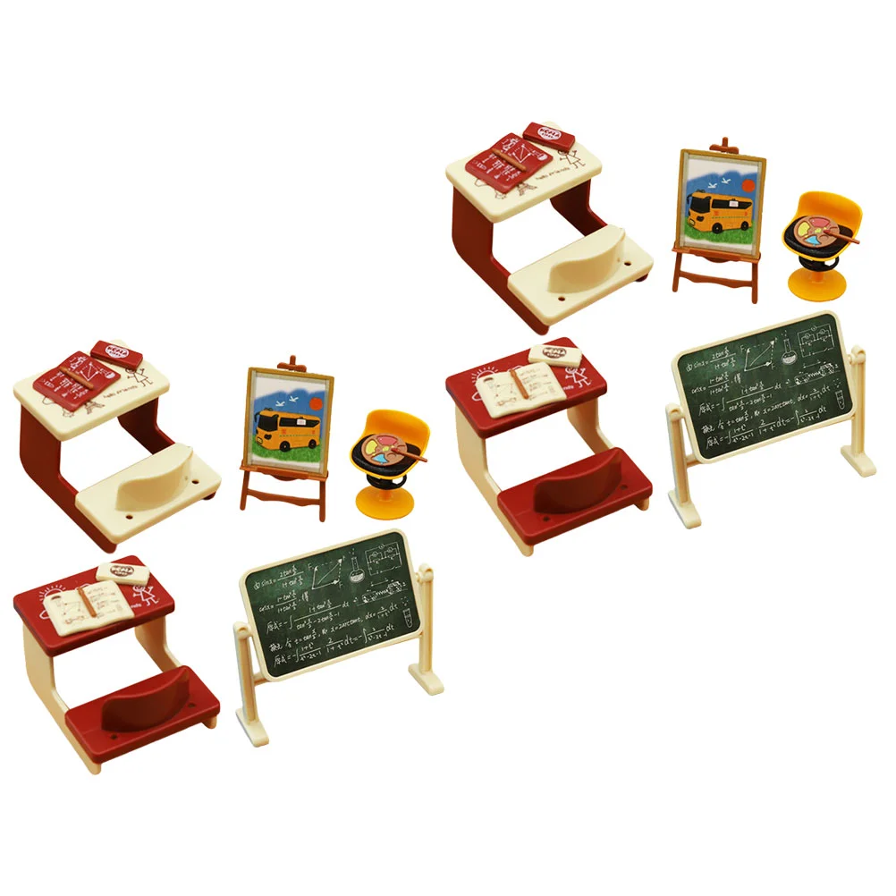 2 Sets Mini Desk Blackboard Chalkboard Model House Accessory Classroom Supplies Plastic Models Miniature