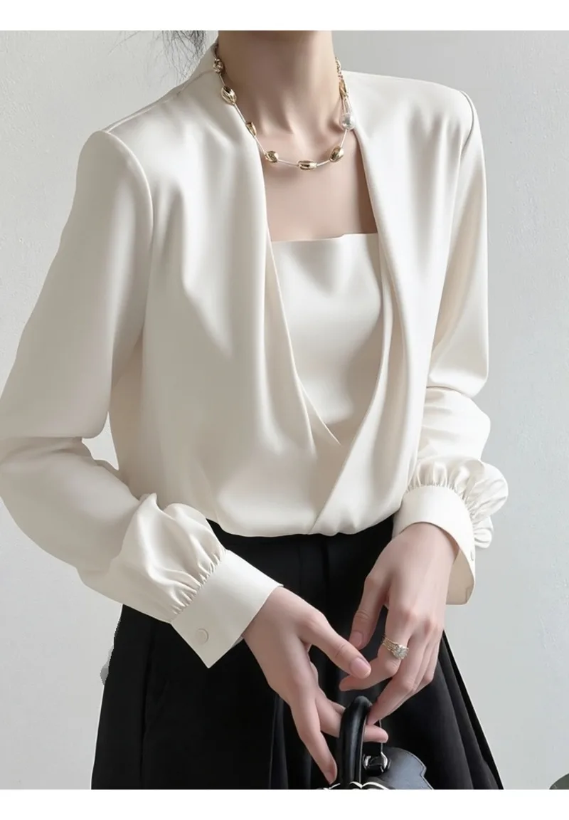 Chemisiers décontractés pour femmes, chemises blanches, mode ample, vêtements de couleur unie, manches longues, hauts coréens pour femmes, printemps/été