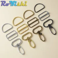 15pcs/set 15-38mm Mixed Color Metal Belt Buckle Set, D-ring Buckle, Rectangular Sliding Adjustment Buckle, Rotating Hook Buckle